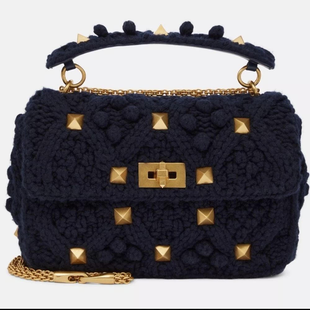 Valentino Roman Stud Cashmere Shoulder Bag